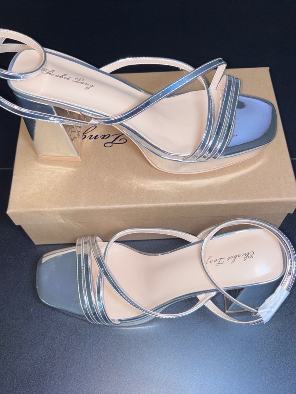 Metallic Silver Strappy Block Heel Sandals - Picture 3 of 3